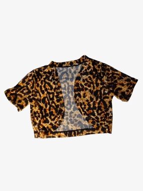 Leopard Print Open-Front  Crop Top - Brown/Black/Orange